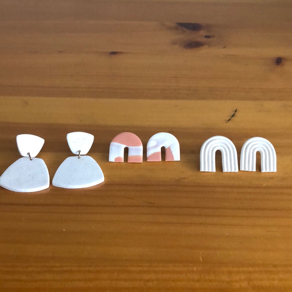 Neutral minimalist boho clay earrings in terracotta and white